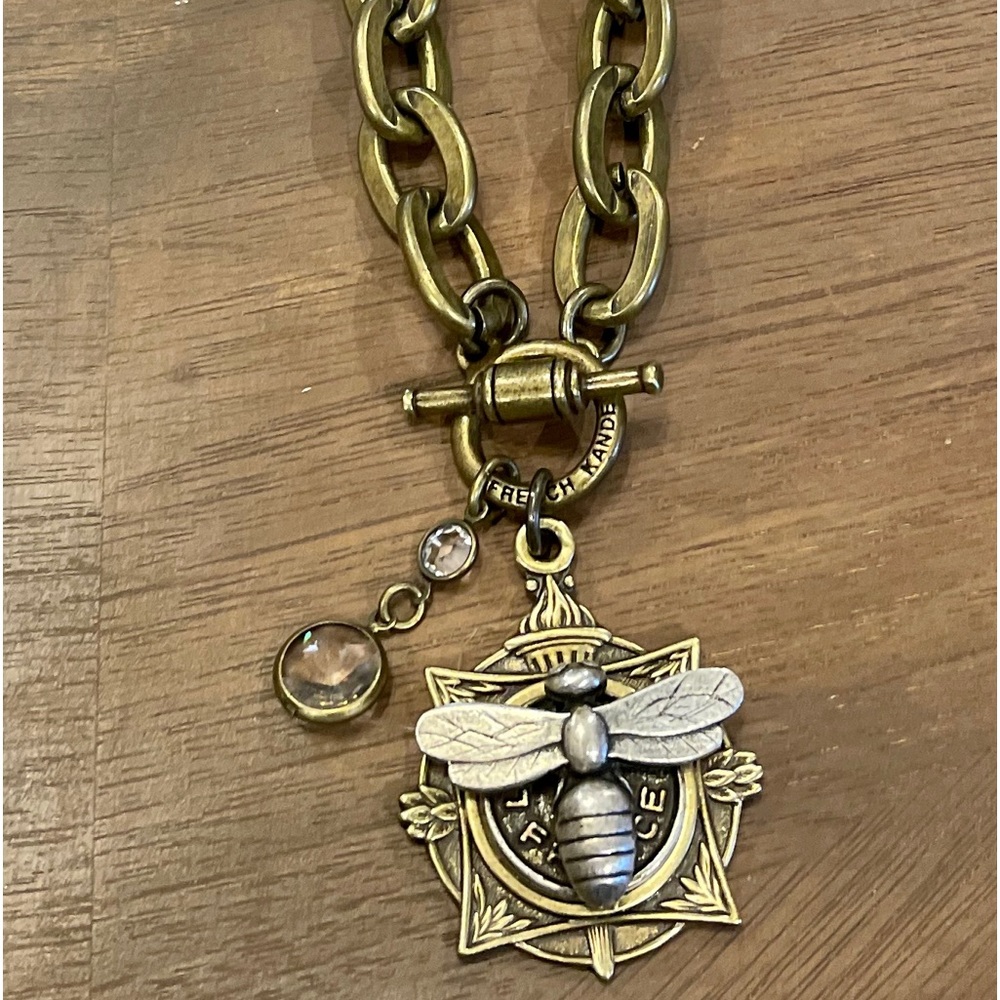 French Kande blessed bee brass statement necklace